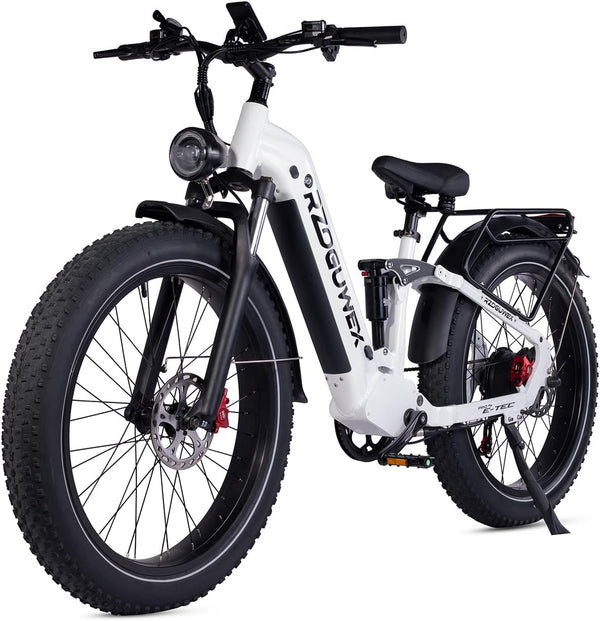 26" Electric Mountain Bike 48V 25Ah 7-Speed Dual Suspension White