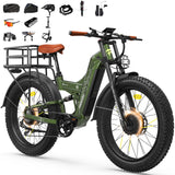 26" Dual Motor Electric Fat Tyre Mountain Bike 48V 30Ah Full Suspension AWD
