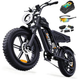Electric Bicycle with Removable Battery, Dual Suspension, 7-Speed Gears, 20-Inch Fat Tires, LCD Display, Adult Use