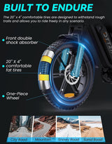 Electric Bicycle with Removable Battery, Dual Suspension, 7-Speed Gears, 20-Inch Fat Tires, LCD Display, Adult Use