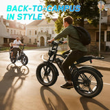 Electric Bicycle with Removable 48V Battery, Dual Suspension, 7-Speed Gears, 20-Inch Fat Tires, LCD Display