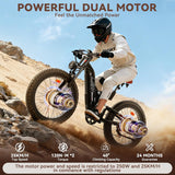 26" Dual Motor Electric Fat Tyre Mountain Bike 48V 30Ah Full Suspension AWD
