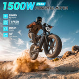 Electric Bicycle with Removable 48V Battery, Dual Suspension, 7-Speed Gears, 20-Inch Fat Tires, LCD Display