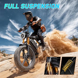 Electric Bicycle with Removable 48V Battery, Dual Suspension, 7-Speed Gears, 20-Inch Fat Tires, LCD Display