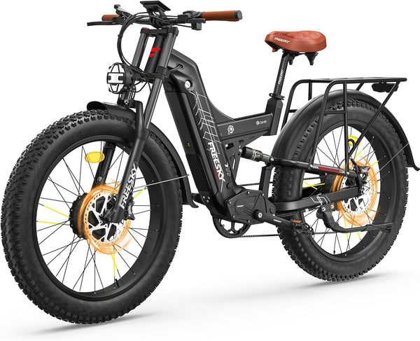26" Dual Motor Electric Fat Tyre Mountain Bike 48V 30Ah Full Suspension AWD