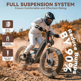 26" Dual Motor Electric Fat Tyre Mountain Bike 48V 30Ah Full Suspension AWD