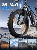 26" Electric Fat Tyre Mountain Bike 250W 48V 13Ah 7-Speed LCD Display