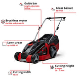 36V Cordless Brushless Lawn Mower, 43cm Cutting Width, 2×4Ah Batteries, 2 Fast Chargers, 63L Grass Bag