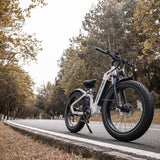 26" Electric Mountain Bike 48V 25Ah 7-Speed Dual Suspension White